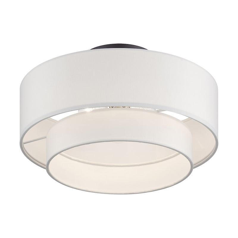 Livex Manorwood 3Lt Semi-Flush, Bronze/White Fabric