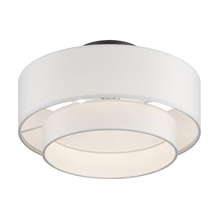 Livex Manorwood 3Lt Semi-Flush, Bronze/White Fabric