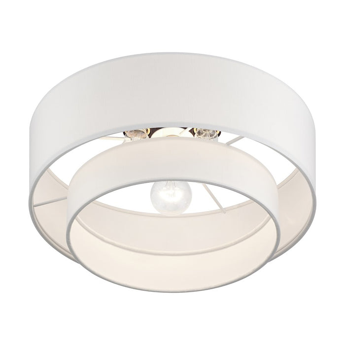 Livex Manorwood 3Lt Semi-Flush, Bronze/White Fabric