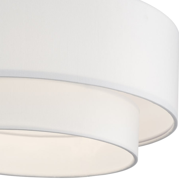 Livex Manorwood 3Lt Semi-Flush, Brushed Nickel/White Fabric
