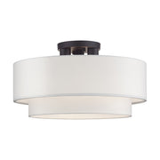 Livex Manorwood 3Lt Semi-Flush, Bronze/White/White Fabric - 50306-07