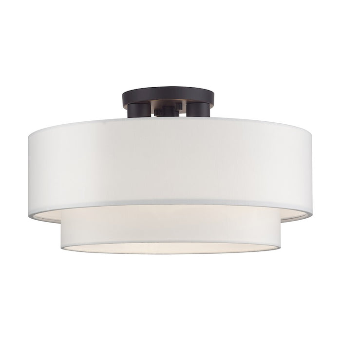 Livex Manorwood 3Lt Semi-Flush, Bronze/White/White Fabric - 50306-07
