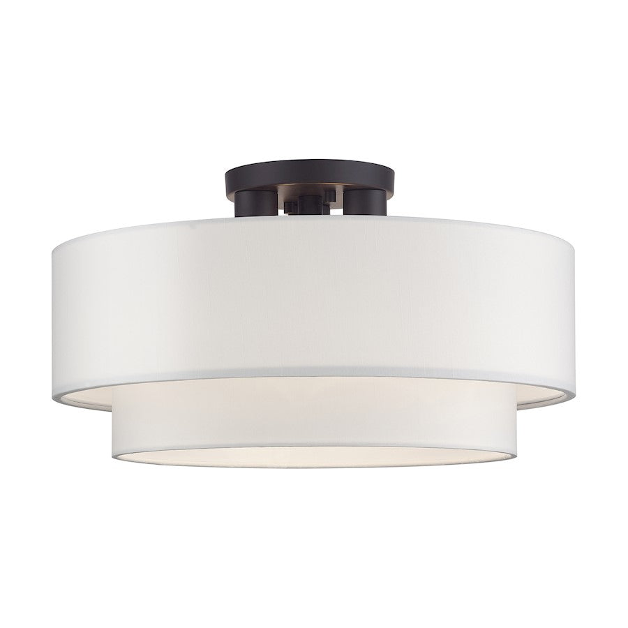 Livex Manorwood 3Lt Semi-Flush, Bronze/White/White Fabric - 50306-07