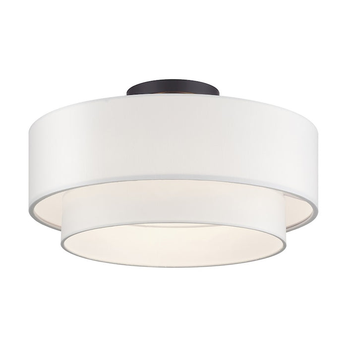Livex Manorwood 3Lt Semi-Flush, Bronze/White/White Fabric