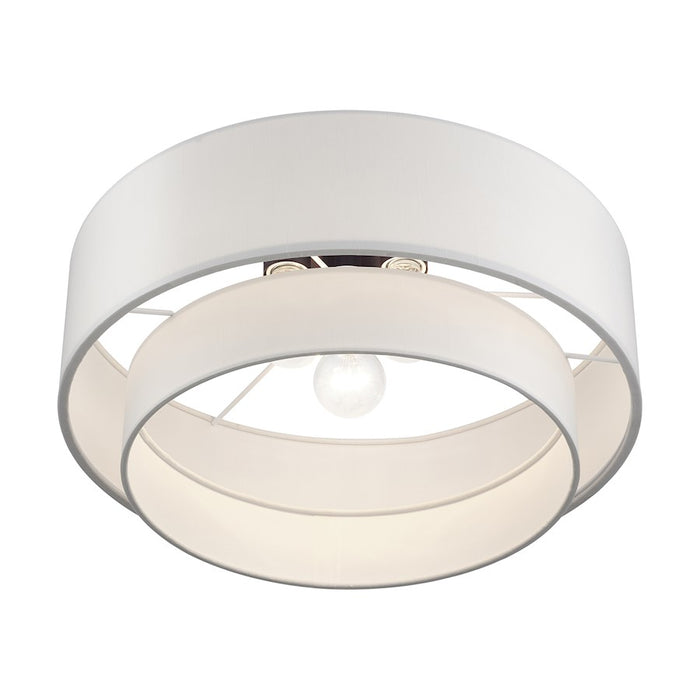 Livex Manorwood 3Lt Semi-Flush, Bronze/White/White Fabric