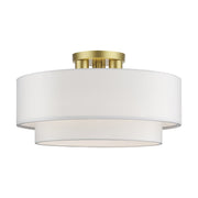 Livex Manorwood 3Lt Semi-Flush, Gold/White/White Fabric - 50306-33