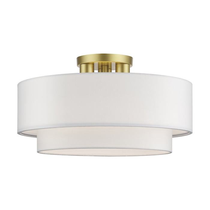 Livex Manorwood 3Lt Semi-Flush, Gold/White/White Fabric - 50306-33