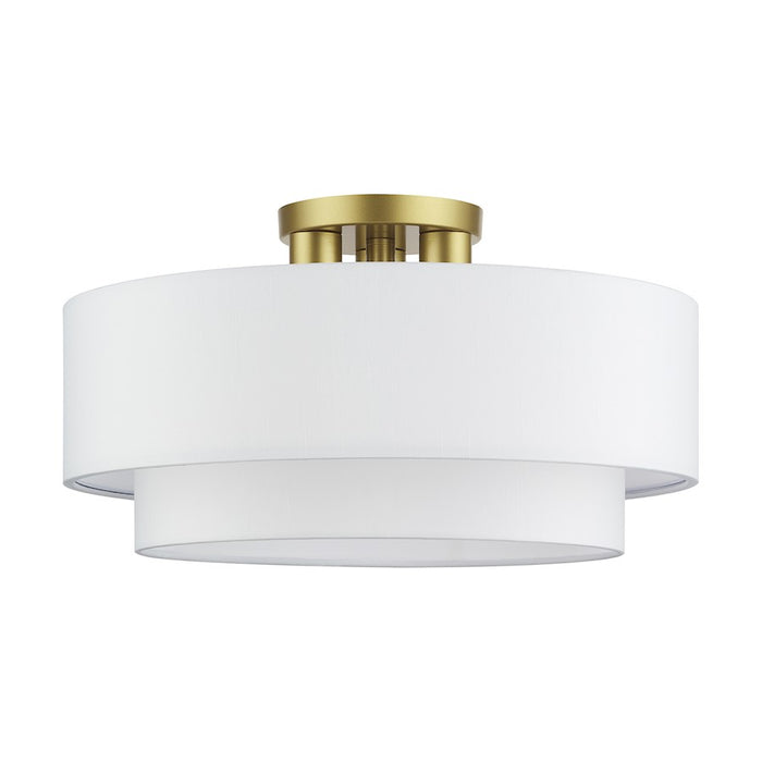 Livex Manorwood 3Lt Semi-Flush, Gold/White/White Fabric
