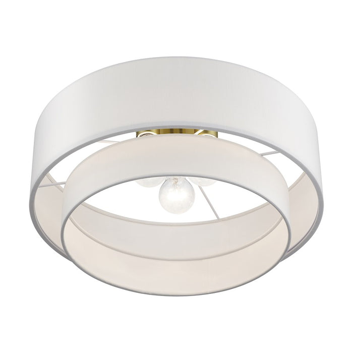 Livex Manorwood 3Lt Semi-Flush, Gold/White/White Fabric
