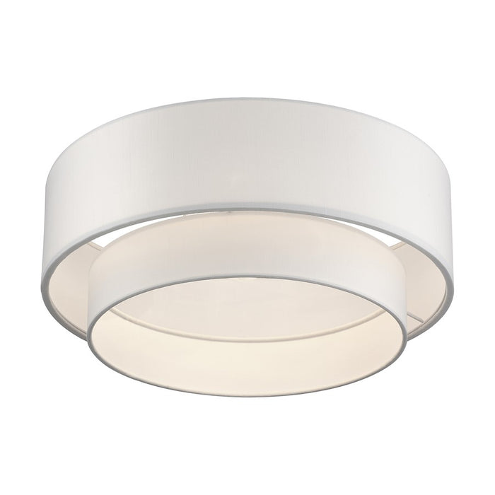Livex Manorwood 3Lt Semi-Flush, Brushed Nickel/White/White Fabric