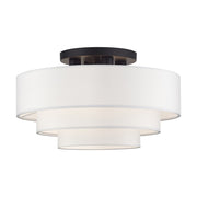 Livex Manorwood 4Lt Semi-Flush, Bronze/White/White Fabric - 50307-07