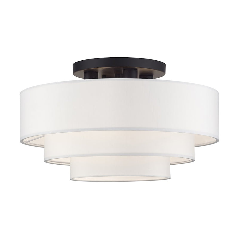 Livex Manorwood 4Lt Semi-Flush, Bronze/White/White Fabric - 50307-07