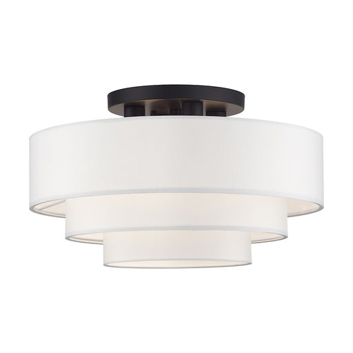Livex Manorwood 4Lt Semi-Flush, Bronze/White/White Fabric - 50307-07