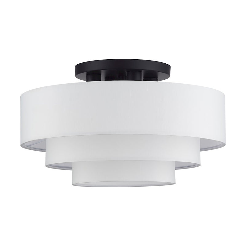 Livex Manorwood 4Lt Semi-Flush, Bronze/White/White Fabric