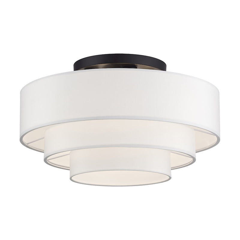 Livex Manorwood 4Lt Semi-Flush, Bronze/White/White Fabric