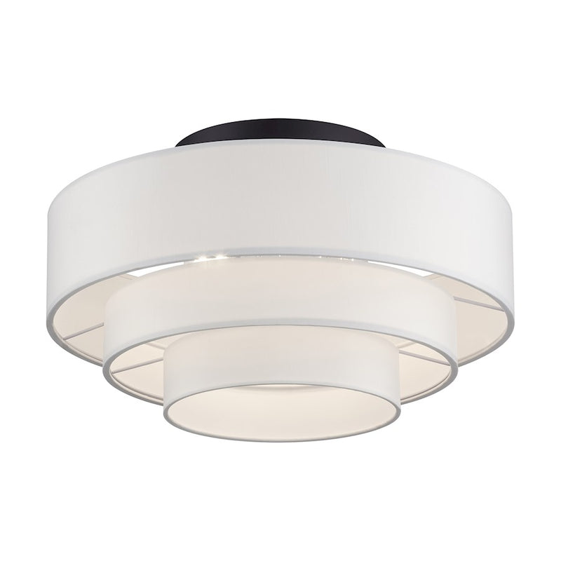 Livex Manorwood 4Lt Semi-Flush, Bronze/White/White Fabric