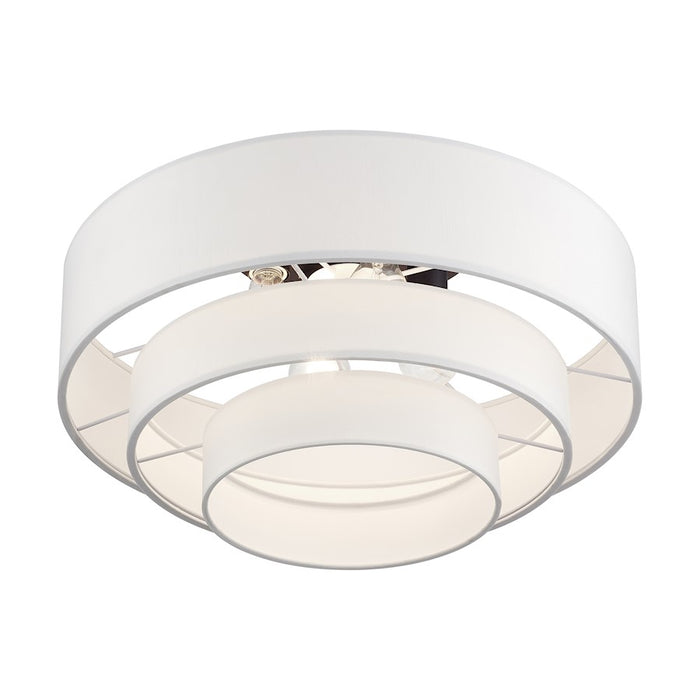 Livex Manorwood 4Lt Semi-Flush, Bronze/White/White Fabric