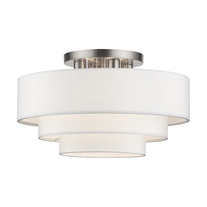Livex Manorwood 4Lt Semi-Flush, Brushed Nickel/White/White Fabric - 50307-91