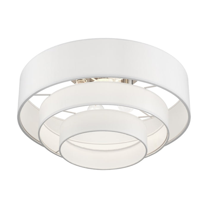 Livex Manorwood 4Lt Semi-Flush, Brushed Nickel/White/White Fabric