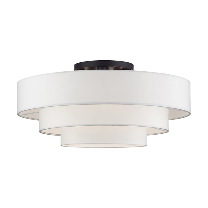 Livex Manorwood 5Lt Semi-Flush, Bronze/White/White Fabric - 50309-07
