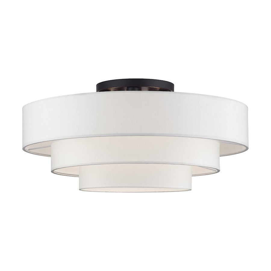 Livex Manorwood 5Lt Semi-Flush, Bronze/White/White Fabric - 50309-07