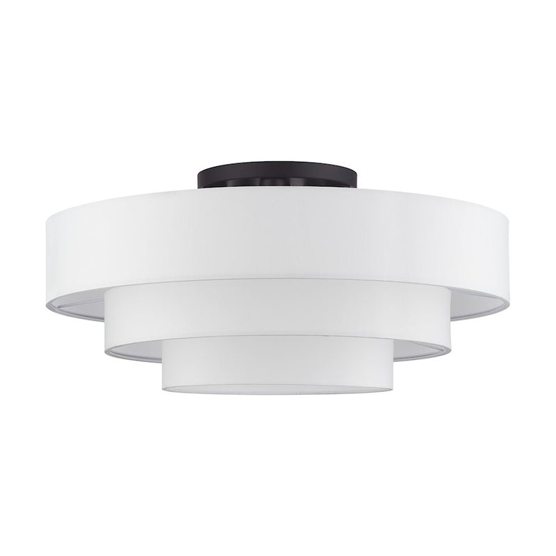 Livex Manorwood 5Lt Semi-Flush, Bronze/White/White Fabric