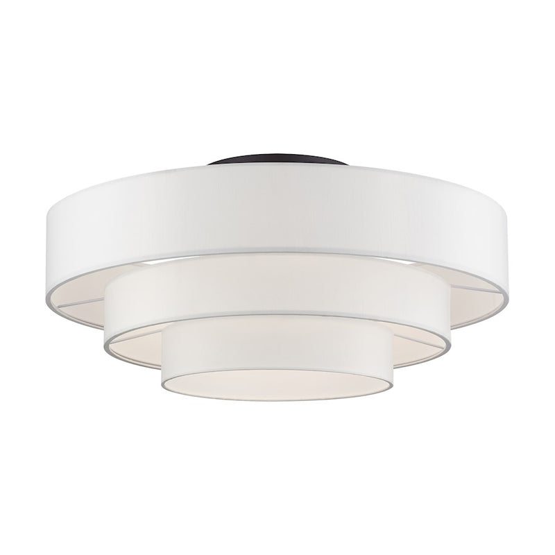 Livex Manorwood 5Lt Semi-Flush, Bronze/White/White Fabric
