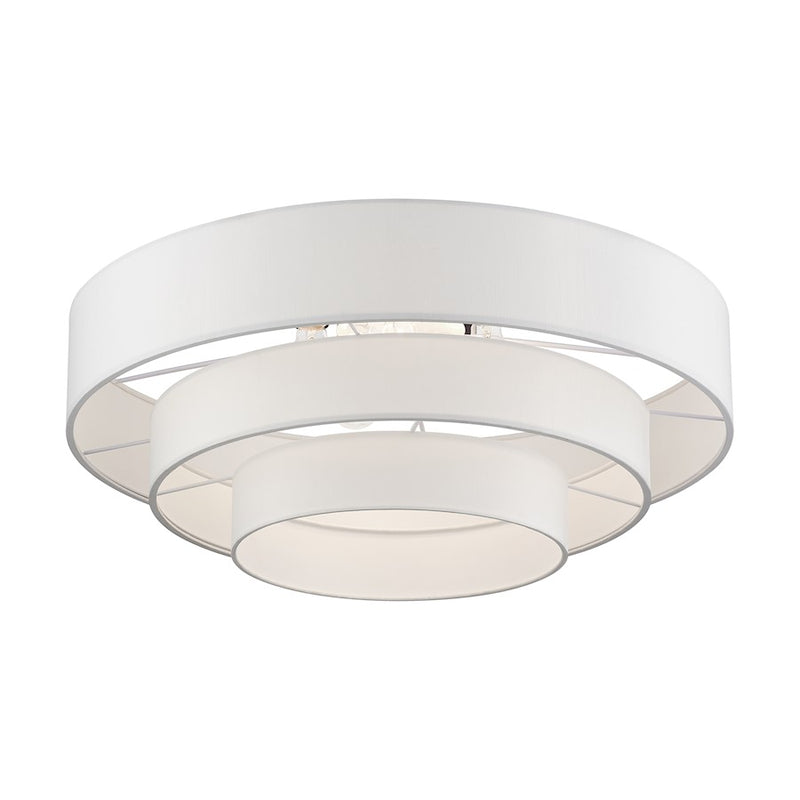 Livex Manorwood 5Lt Semi-Flush, Bronze/White/White Fabric
