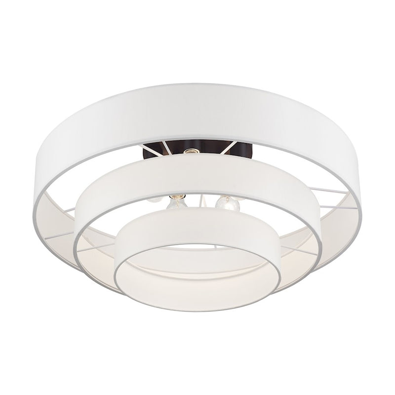 Livex Manorwood 5Lt Semi-Flush, Bronze/White/White Fabric