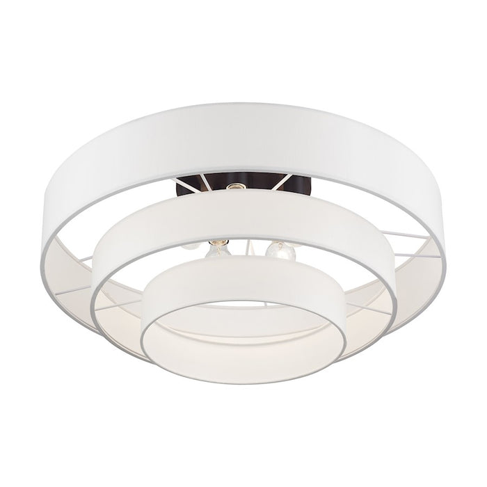 Livex Manorwood 5Lt Semi-Flush, Bronze/White/White Fabric