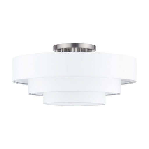 Livex Manorwood 5Lt Semi-Flush, Brushed Nickel/White/White Fabric