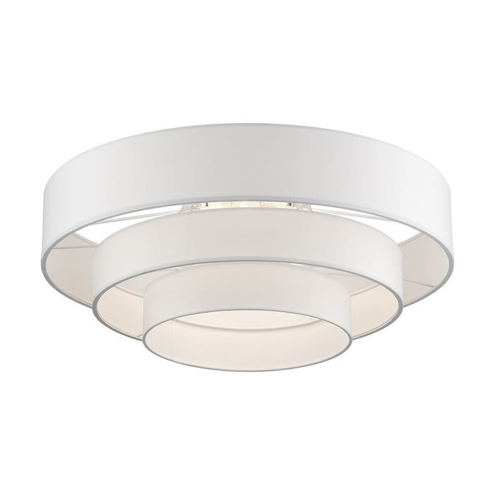 Livex Manorwood 5Lt Semi-Flush, Brushed Nickel/White/White Fabric