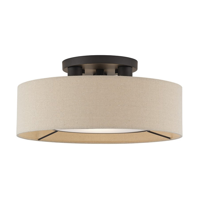 Livex Ellsworth 3Lt Large Semi-Flush, Bronze/Parchment Hardback - 50927-07