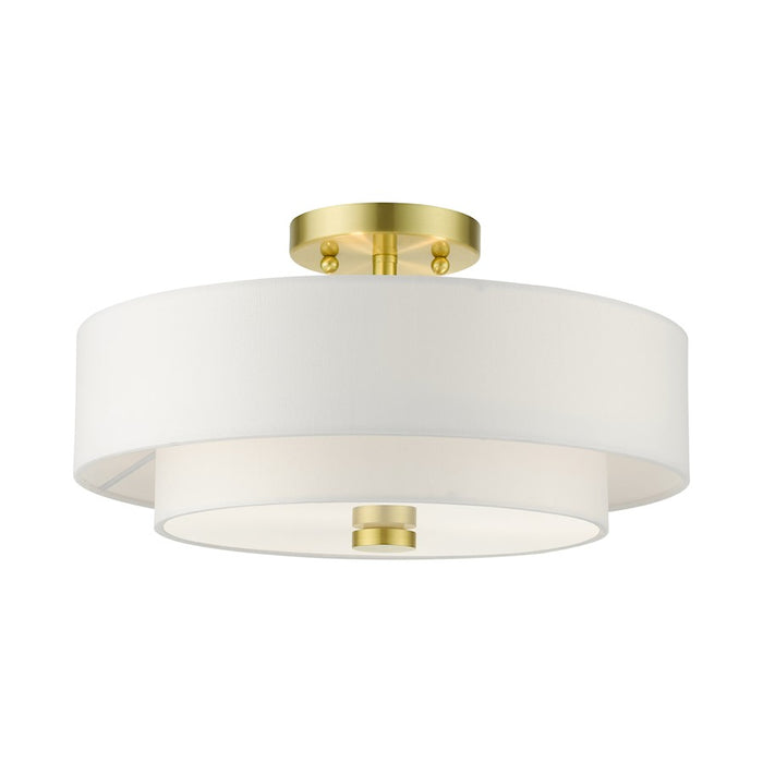 Livex Meridian Semi Flush, Satin Brass/Off-White