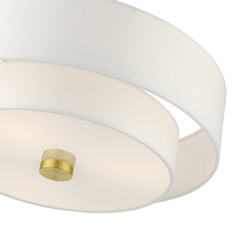 Livex Meridian Semi Flush, Satin Brass/Off-White
