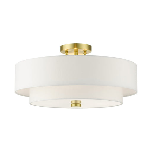 Livex Meridian Semi Flush, Satin Brass/Off-White
