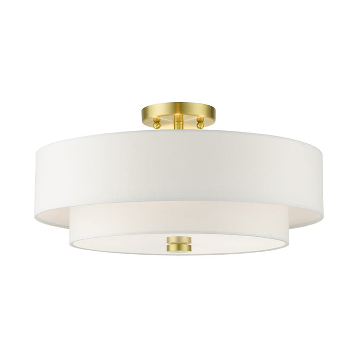 Livex Meridian Semi Flush, Satin Brass/Off-White