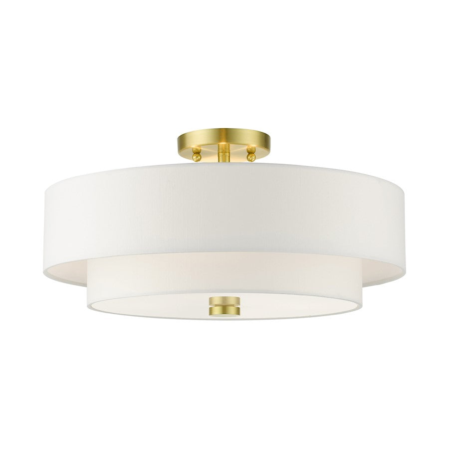 Livex Meridian Semi Flush, Satin Brass/Off-White