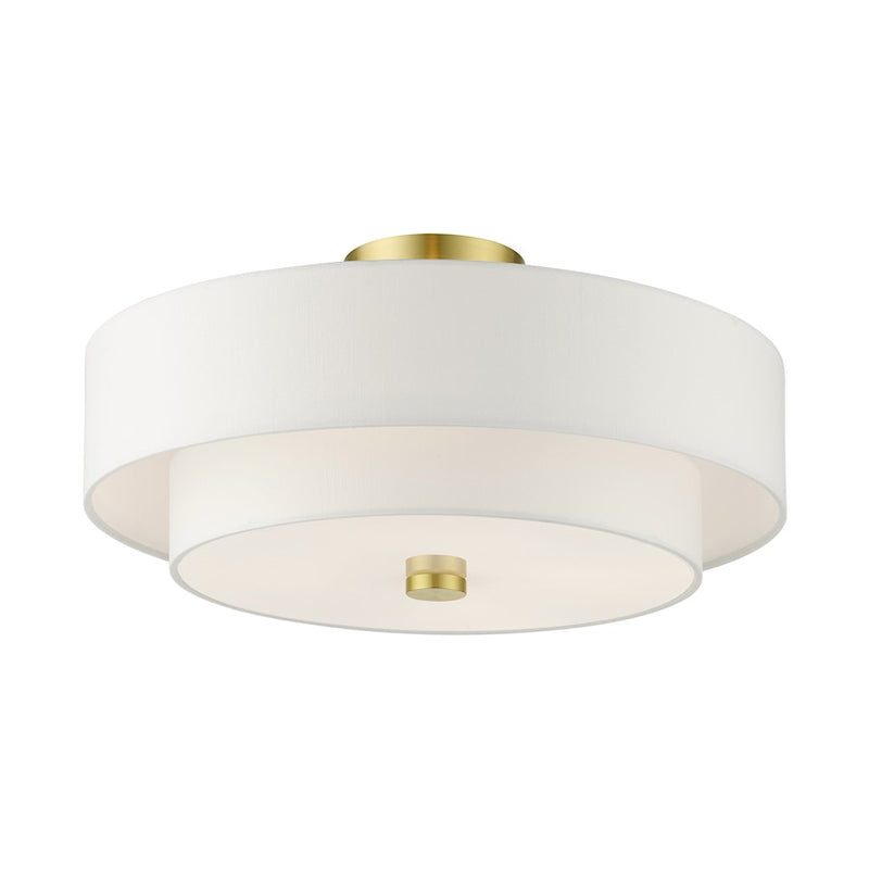 Livex Meridian Semi Flush, Satin Brass/Off-White