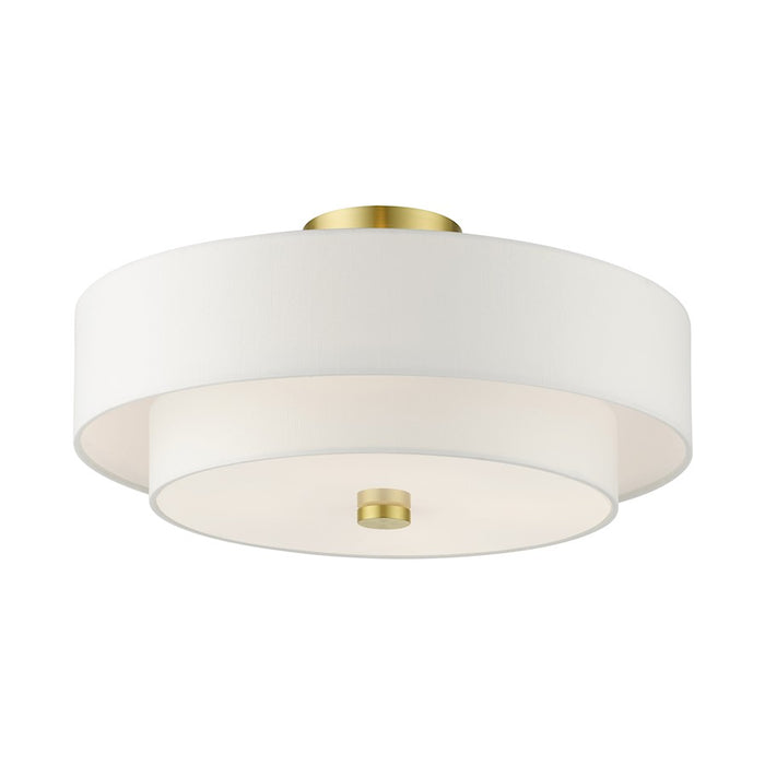 Livex Meridian Semi Flush, Satin Brass/Off-White