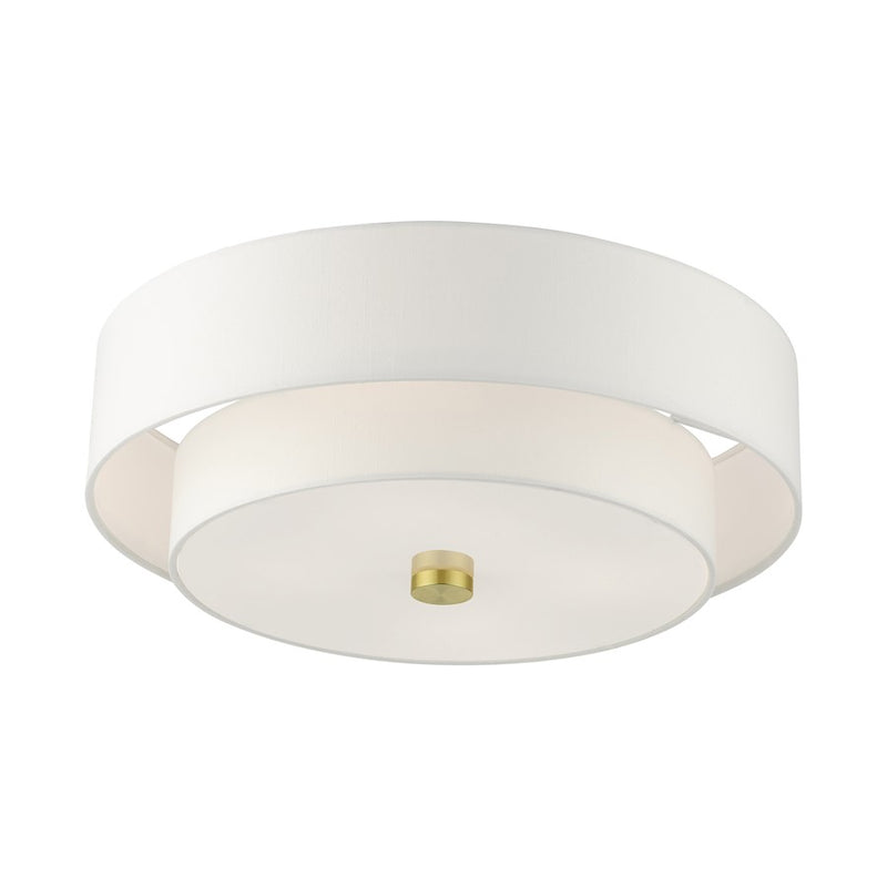 Livex Meridian Semi Flush, Satin Brass/Off-White