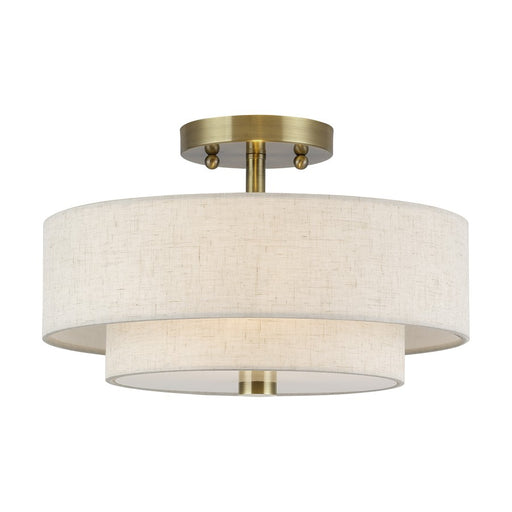 Livex Monroe 2Lt 8" Semi-Flush, Brass/Oatmeal/White - 51083-01