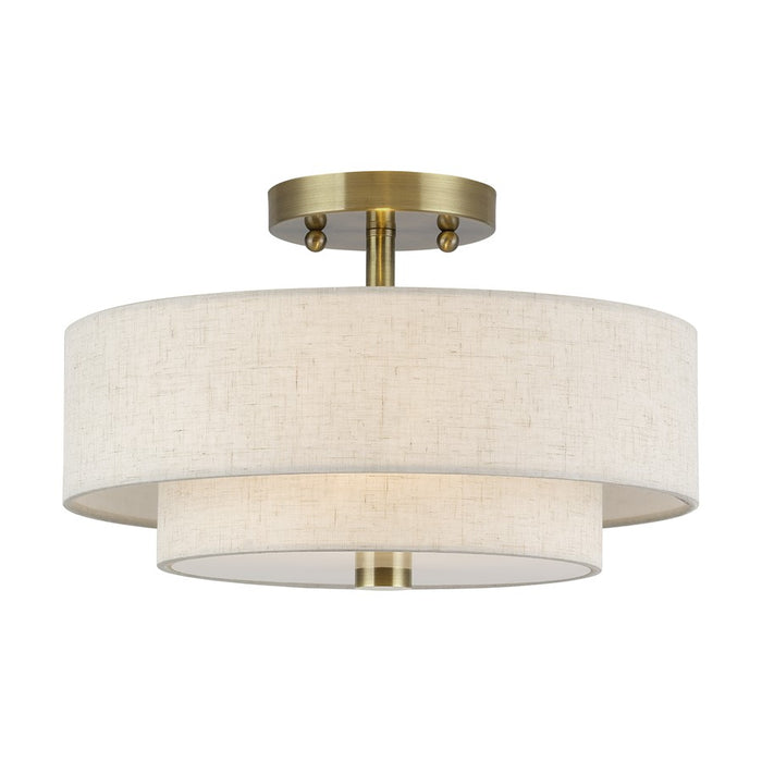 Livex Monroe 2Lt 8" Semi-Flush, Brass/Oatmeal/White - 51083-01