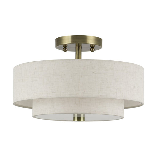 Livex Monroe 2Lt 8" Semi-Flush, Brass/Oatmeal/White