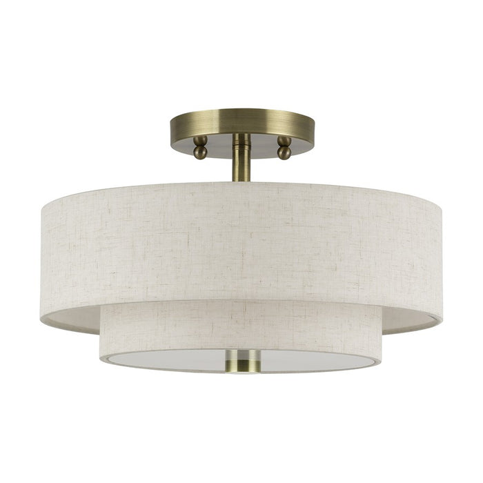 Livex Monroe 2Lt 8" Semi-Flush, Brass/Oatmeal/White