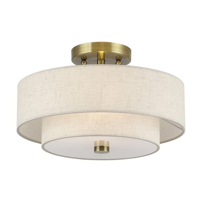 Livex Monroe 2Lt 8" Semi-Flush, Brass/Oatmeal/White
