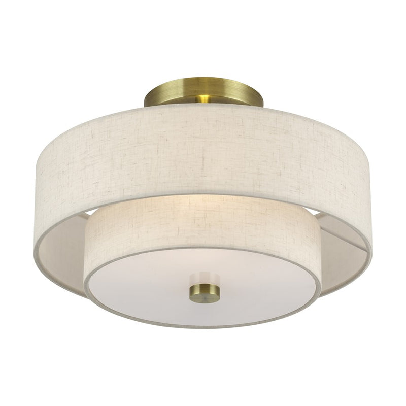 Livex Monroe 2Lt 8" Semi-Flush, Brass/Oatmeal/White