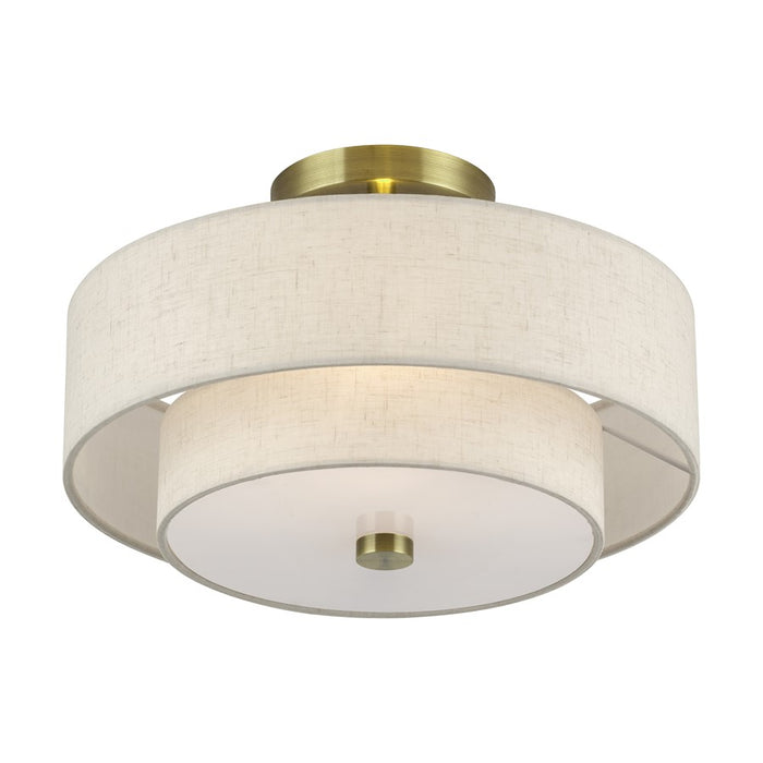 Livex Monroe 2Lt 8" Semi-Flush, Brass/Oatmeal/White
