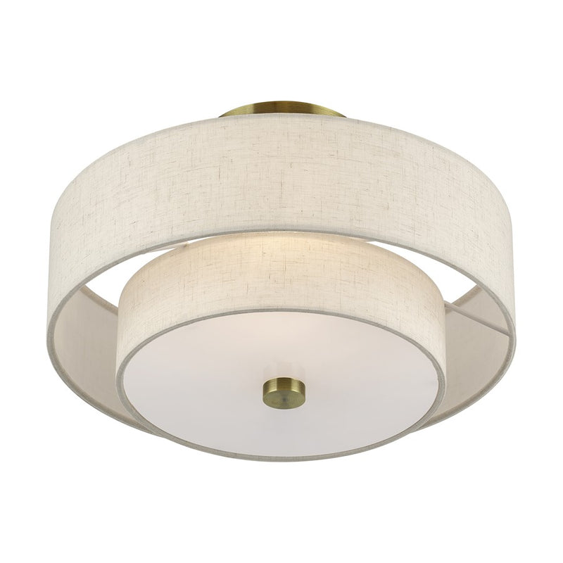 Livex Monroe 2Lt 8" Semi-Flush, Brass/Oatmeal/White