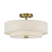 Livex Monroe 3Lt 8" Semi-Flush, Brass/Oatmeal/White - 51084-01